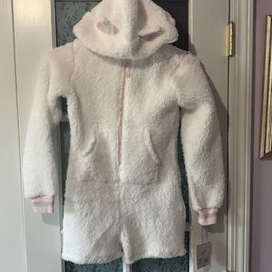 WHITE HOODED CAT ROMPER SLEEPWEAR M 7/8